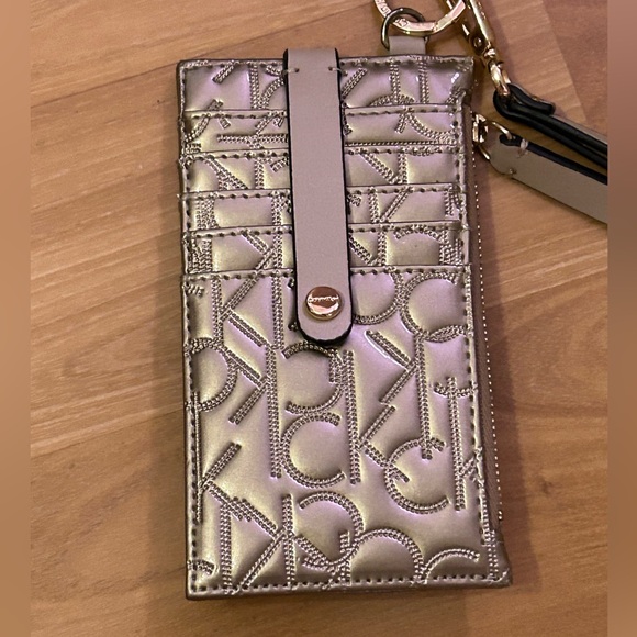 Calvin Klein Monogram Gold Card Holder Wristlet - Picture 2 of 7
